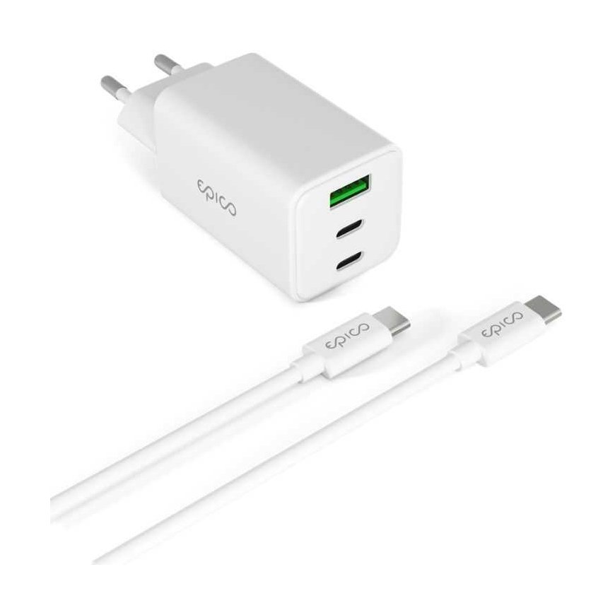 Epico UltraBoost EA40 65 W GaN sieninio įkroviklio rinkinys su USB-C į USB-C 1,2 m laidu – Baltas – 2