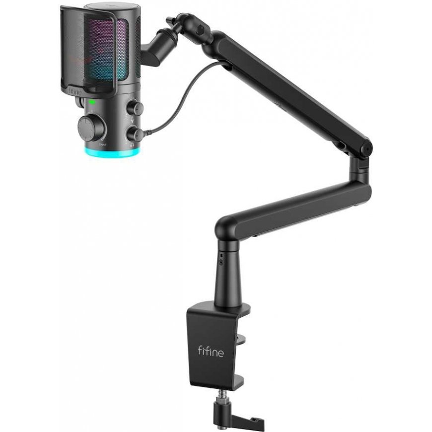 FIFINE AmpliGame TAM6 wired microphone with stand and RGB lighting | USB – 4