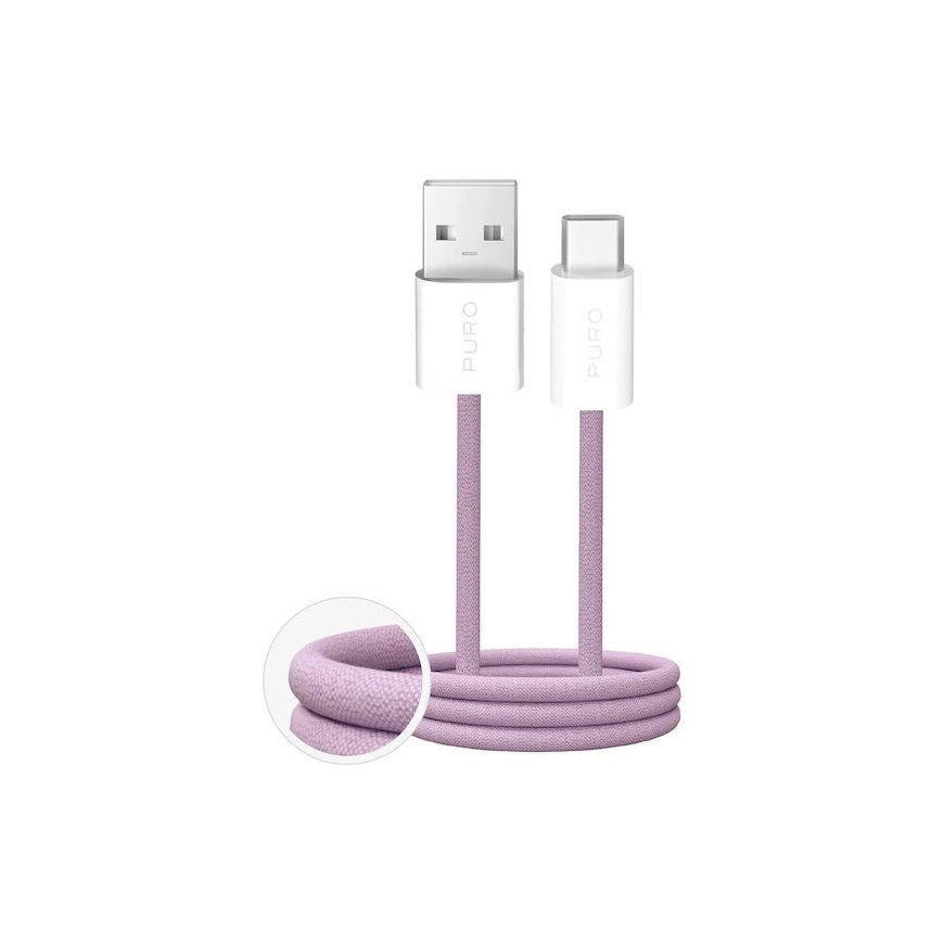 Puro Fabrik 2.0 10W USB-A - USB-C pintas laidas 1.5m - Rožinė