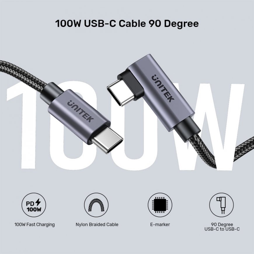 UNITEK C14123BK-5M USB-kaapeli USB 2.0 USB C musta, Harmaa – 3