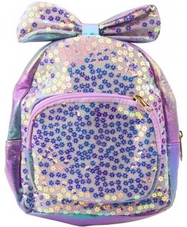Kerge laste seljakott, millel on sädelused ja lilled, paelad, lilla 22 cm 2,8 l