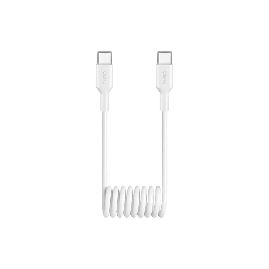 Puro 25W USB-C Spiraalikaapeli - USB-C 1m - Valkoinen
