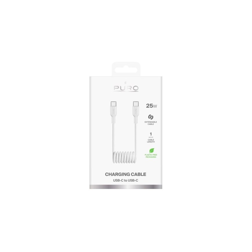 Puro 25W USB-C Spiralinė laidas - USB-C 1m - Balta – 2