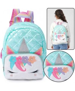 Lean Slim Backpack for Kids School Quilted Unicorn Turquoise 32cm