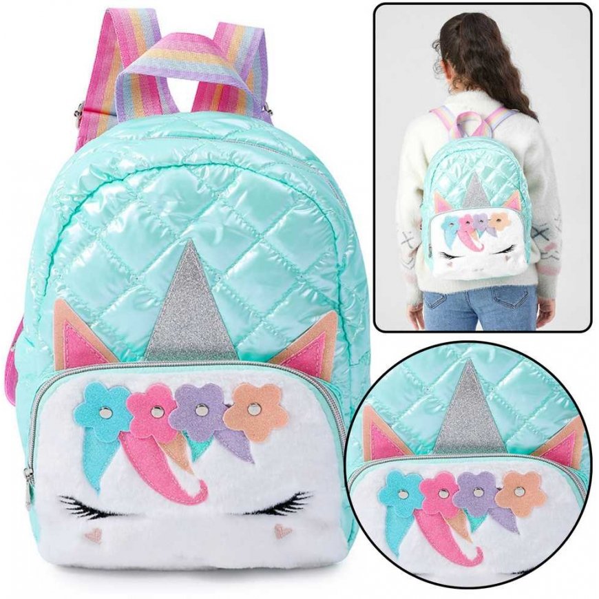 Lean Slim Backpack for Kids School Quilted Unicorn Turquoise 32cm – 2