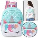 Lean Slim Backpack for Kids School Quilted Unicorn Turquoise 32cm