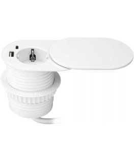 Orno Baldinis liitäntä 6 cm, upotettavissa työtasoon, liukuovella, USB-laturilla ja 1,9 m johdolla, 1x2P+Z (Schuko), 2xUSB (A+C 