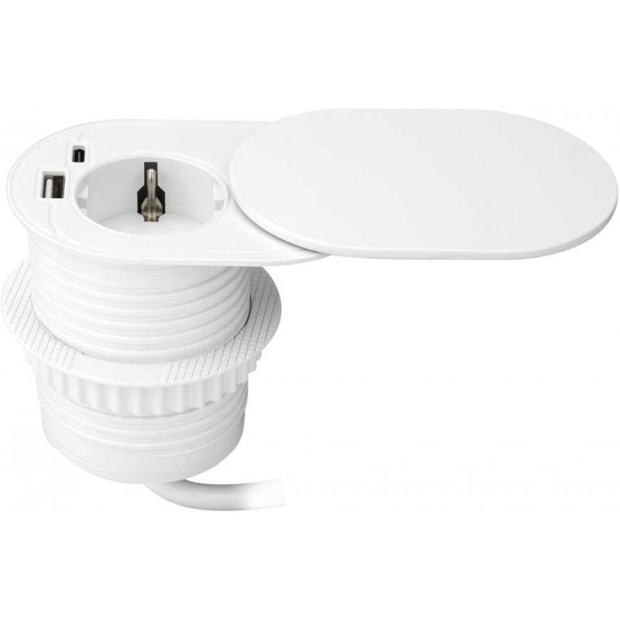 Orno Baldini pesak ?6cm, sisse ehitatud tööpinnale koos libistatava kaanega, USB laadija ja 1,9m kaabliga, 1x2P+Z (Schuko), 2xUS