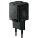 Baseus Sieninis įkroviklis Palm 20W USB + USB-C QC3.0 PD3.0 su USB-C kabeliu 1m, juodas Baseus Sieninis įkroviklis Palm 20W USB + USB-C QC3.0 PD3.0 su USB-C kabeliu 1m, juodas