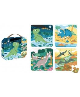 Janod - 4 progressive difficulty dinosaur puzzles with 6-9-12-16 pieces (LKJ2541)