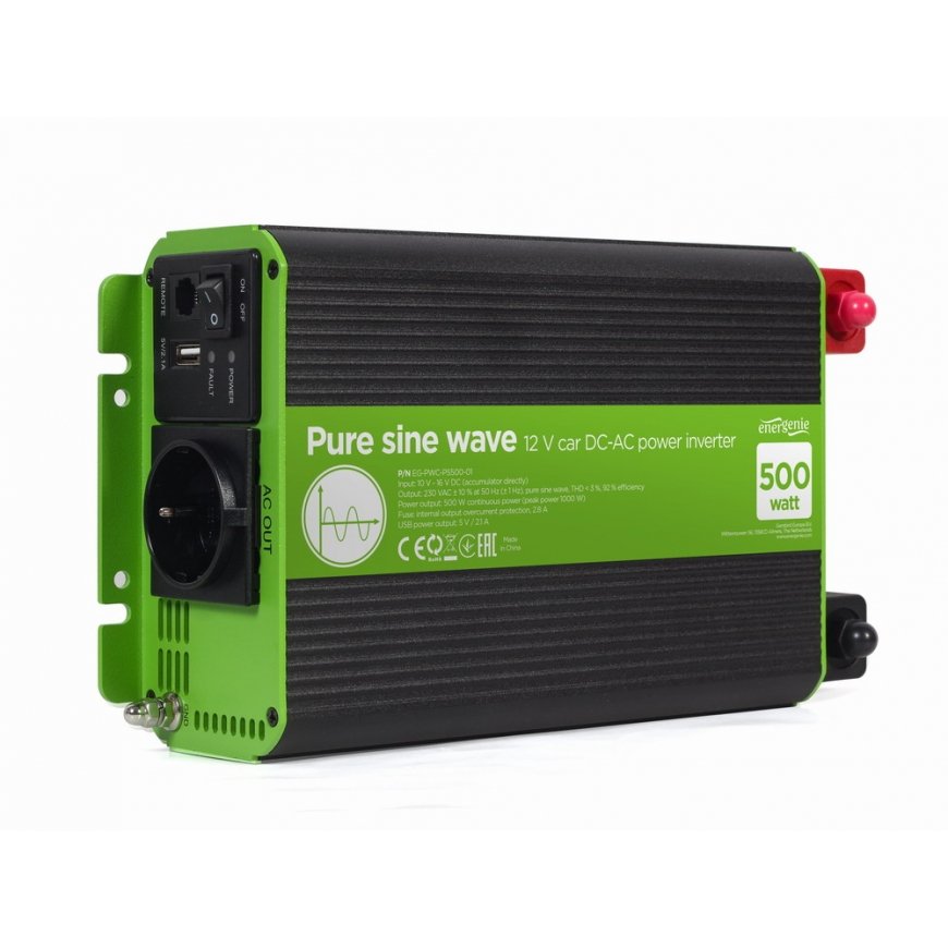 EnerGenie EG-PWC-PS500-01 адаптер питания / инвертор Авто 500 W Черный, Зеленый