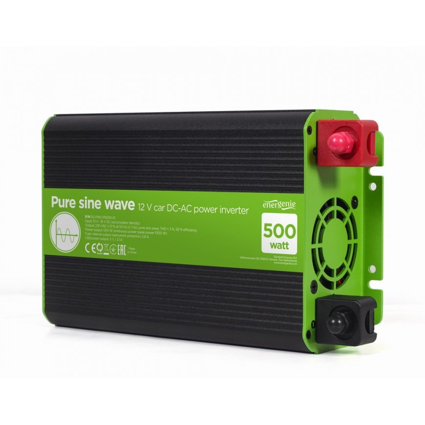 EnerGenie EG-PWC-PS500-01 virta-adapteri ja vaihtosuuntaaja Auto 500 W musta, Vihreä – 2