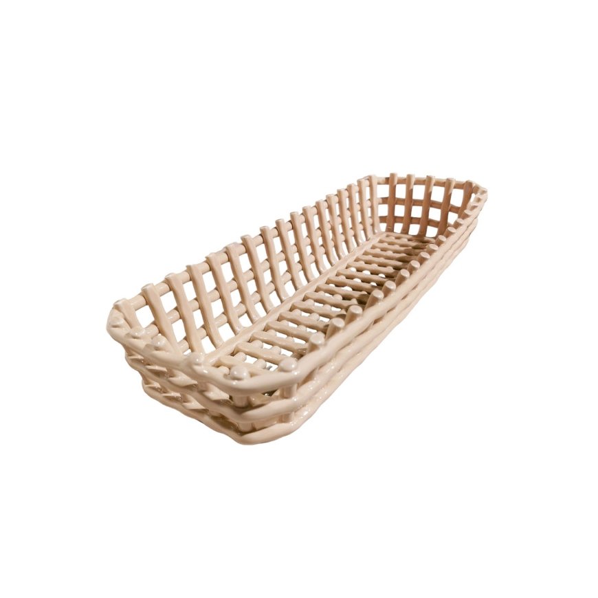 DOMESTIC RITUALS captured rectangular basket, sand color, 40 x 12 x 8 cm