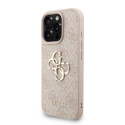 Guess PU 4G Metal Logo Strap case designed for Apple iPhone 16 Pro in pink color