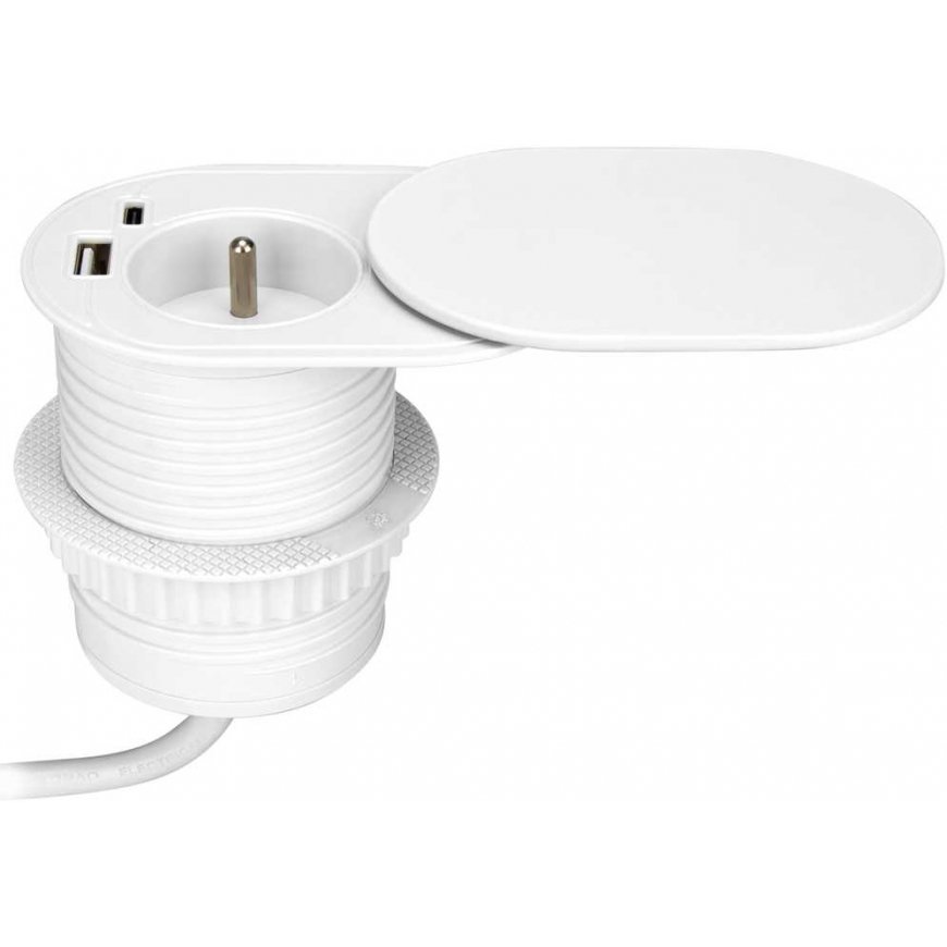 Orno Baldini pesa ?6cm, sisse ehitatud tööpinnale koos libistatava kaanega, USB laadijaga ja 1,9m kaabliga, 1x2P+Z (prantsuse),
