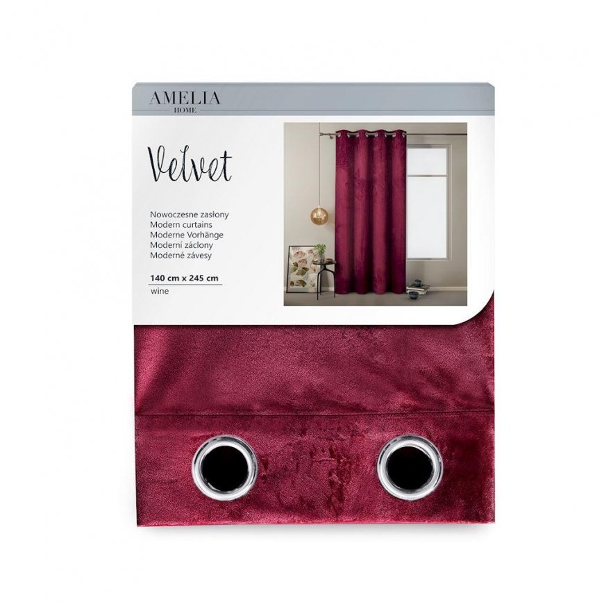 Nakts aizkars ar gredzeniem AmeliaHome VELVET 140X245 cm, 1 gab., krāsa: vīna – 5