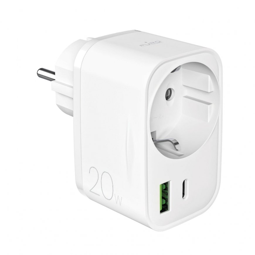 Puro 20W Power Delivery -laturi Schuko-pistokkeella ja 1x U -pistorasialla