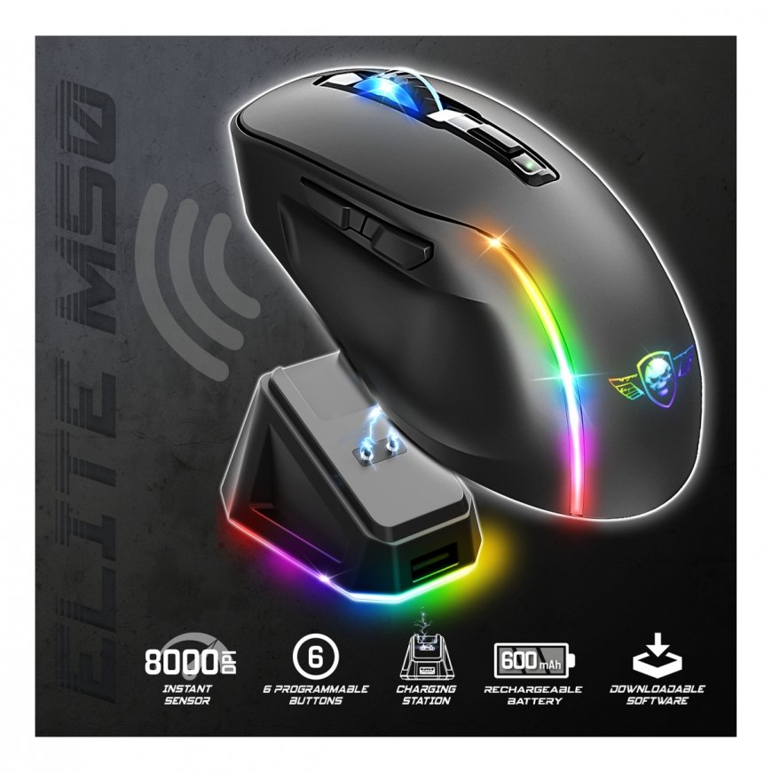 Spirit of Gamer S-EM50BK hiir Mängimine Parempoolne RF Wireless + Bluetooth + USB Type-C Optiline 80 – 4