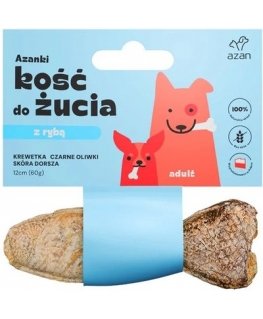 AZANKI Kauls ar garnelēm un melnajām olīvām, kas ietīts zivs formā no mencas ādas – suņu našķis – 12 cm