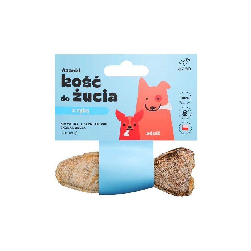 AZANKI Luun kanssa katkarapuja ja mustia oliiveja turskannahassa, muotoiltu kalaksi – koiranherkku – 12 cm – 2