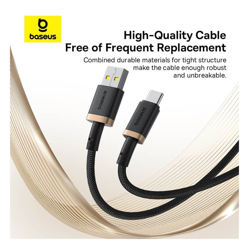 Кабель Baseus Dura USB Type A на Type C для быстрой зарядки 60 Вт, 2 м, черный, золотой