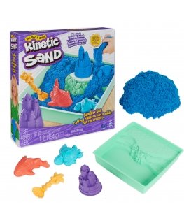 Kinetic Sand , Sandbox Set with 1lb Blue Play Sand, 4 Tools & Molds, Storage, Sensory Toys for Kids Ages 3 and up