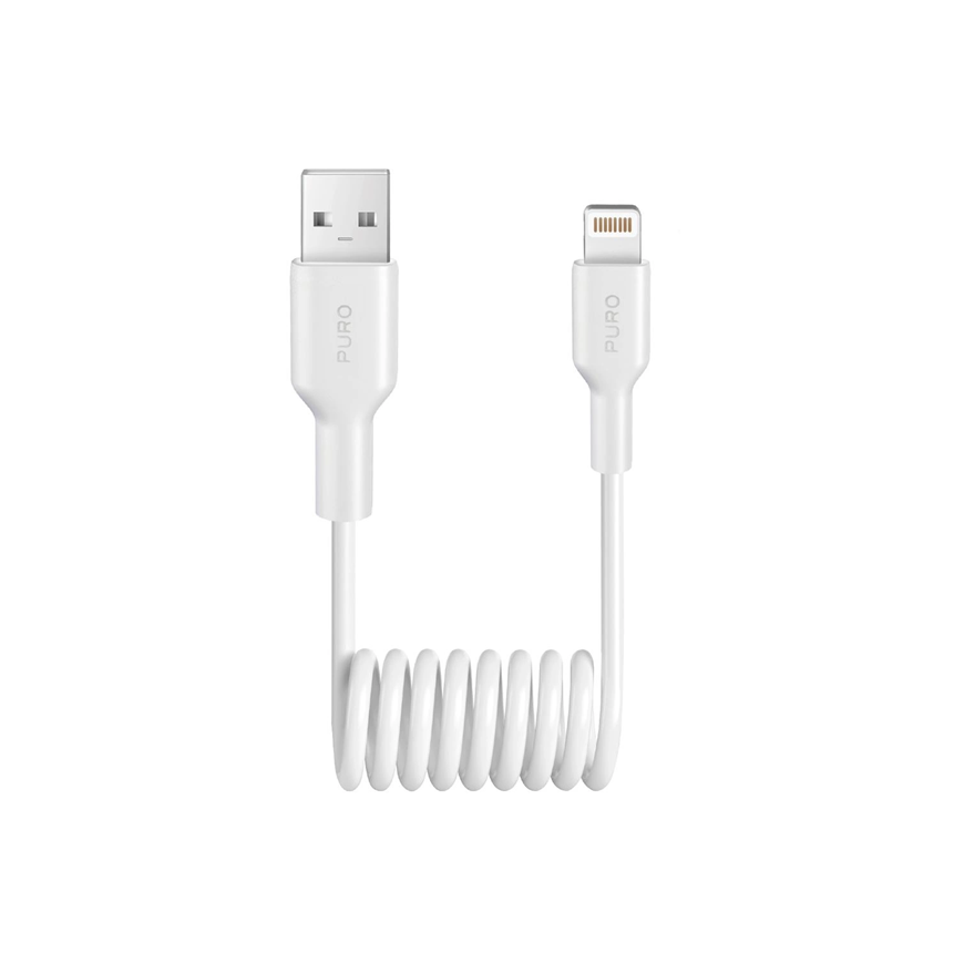 Puro 12W USB-A - Lightning Spiraalikaapeli 1m - Valkoinen