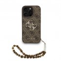 Guess PU 4G Metal Logo Stand Camera Frame Case for iPhone 15 Pro
