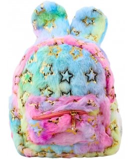 Lean Liesa plush children's backpack with ears, golden stars, colorful, 24 cm
