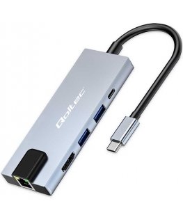 Адаптер Qoltec Hub USB-C 5в1 | USB-C PD 100Вт | 2x USB | HDMI 4K | RJ45