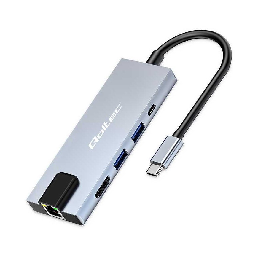 Qoltec Hub Adapteris USB-C 5w1 | USB-C PD 100W | 2x USB | HDMI 4K | RJ45