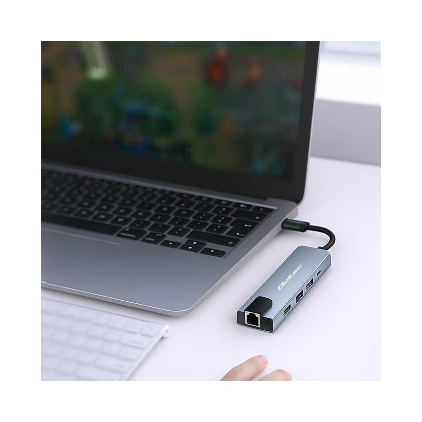 Qoltec Hub Adapter USB-C 5w1 | USB-C PD 100W | 2x USB | HDMI 4K | RJ45 – 2