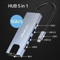Qoltec Hub Adapteris USB-C 5w1 | USB-C PD 100W | 2x USB | HDMI 4K | RJ45 Qoltec Hub Adapteris USB-C 5w1 | USB-C PD 100W | 2x USB | HDMI 4K | RJ45