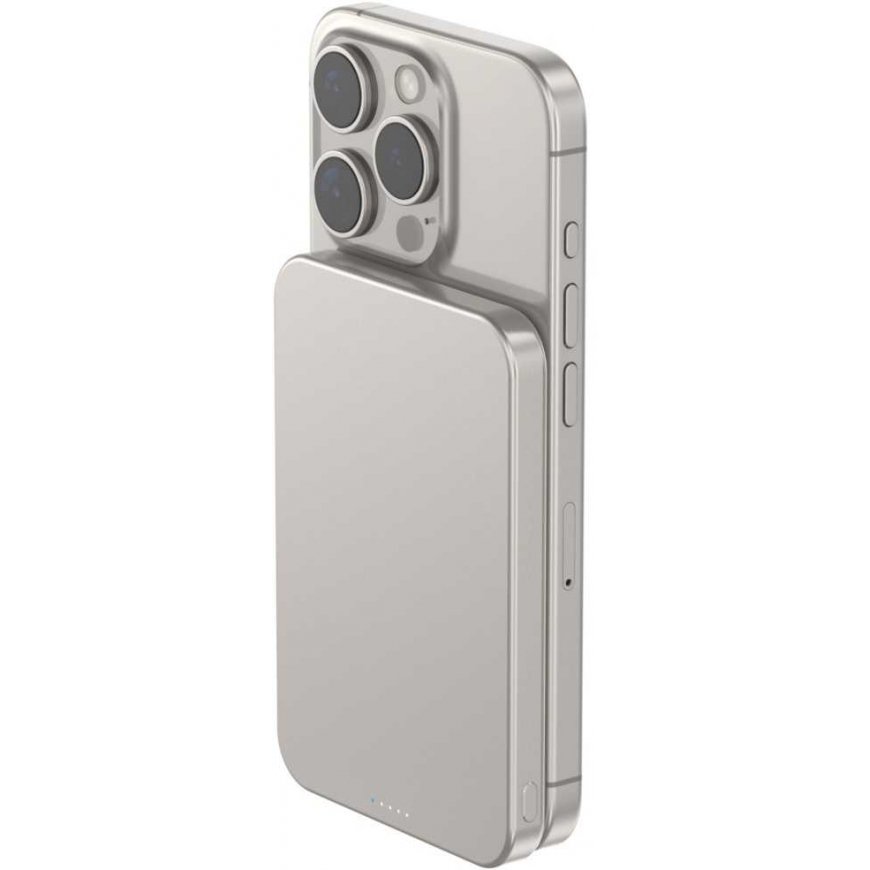 Beline mini nešiojama įkroviklis Cellline MagSafe 5000mAh Qi2 15W CL-MBP-02 titano spalvos magnetinis belaidis mini nešiojamas į – 3