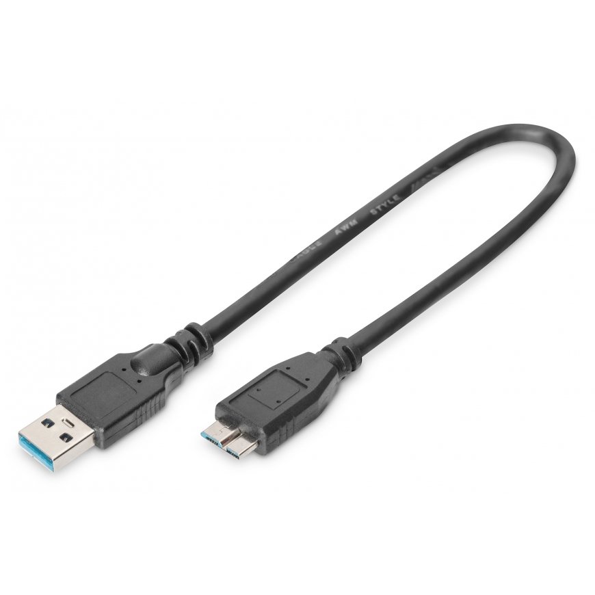 Digitus AK-300117-003-S USB-kaabel USB 3.2 Gen 1 (3.1 Gen 1) 0,25 m USB A Micro-USB B Must