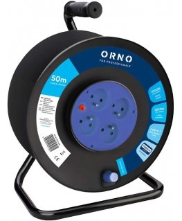 Orno pagarinātāja vads, 4 kontaktligzdas 2P+Z, PVC kabelis H05VV-F 3x1,5mm2, 50m, siltuma relejs, strāvas ceļa vārti
