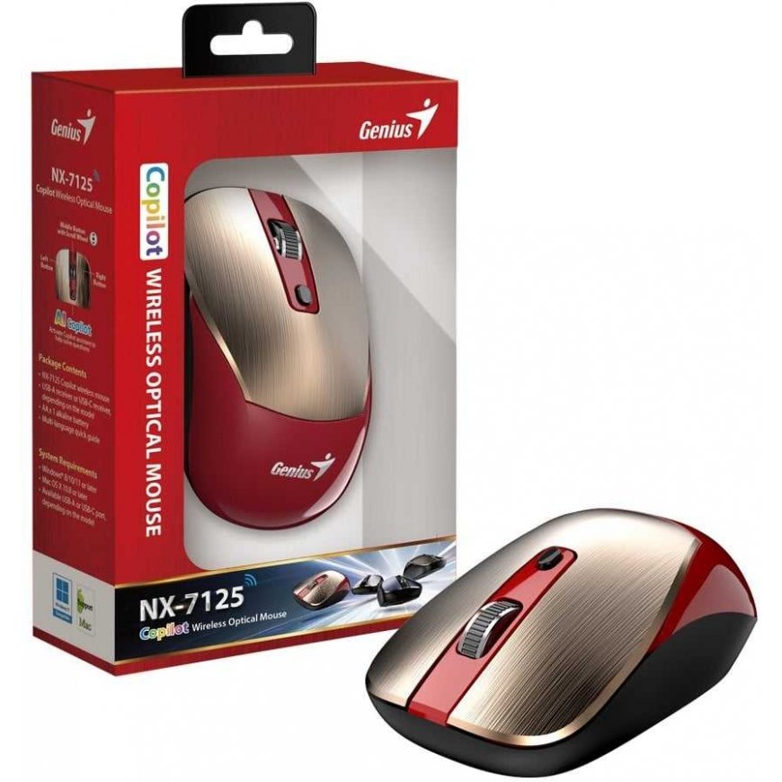 Wireless mouse, Genius NX-7125, red-gold, optical, 1200DPI – 2
