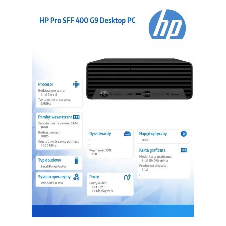 Hewlett Packard (HP) Computer 400 sff g9 i5-14500 1tb/16gb/w11p 9h7n4et – 4