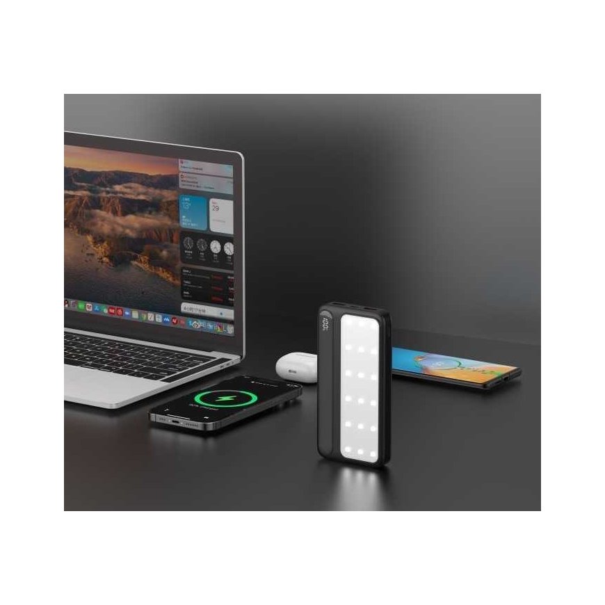 Rebeltec Powerbank P20 LCDPD LAMP 20 000mAh, integroitu LED-lamppu torch-funktiolla