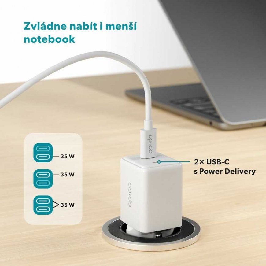 Epico UltraBoost GaN 35W sienas lādētājs EA35 ar 1.2m USB-C kabeli - Balts – 2