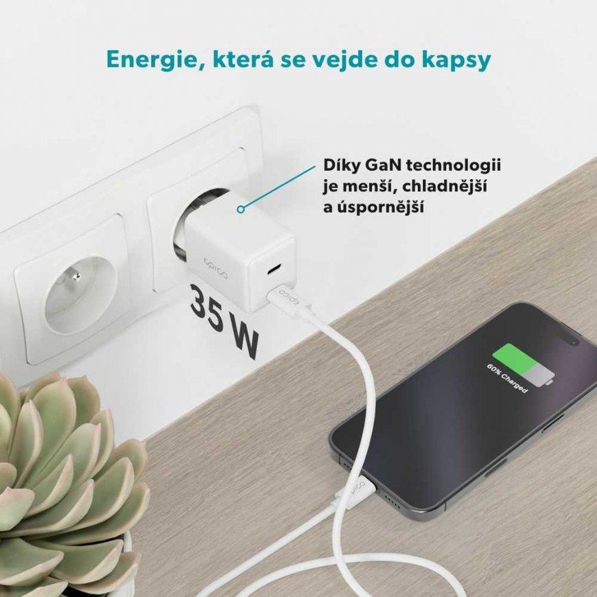 Epico UltraBoost GaN 35W sienas lādētājs EA35 ar 1.2m USB-C kabeli - Balts – 3