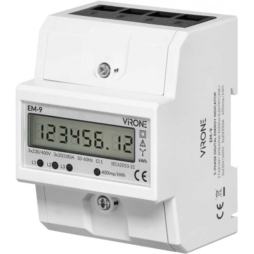 Orno 3-phase digital energy consumption indicator, 100 A, 4 modules, DIN TH-35 mm – 2