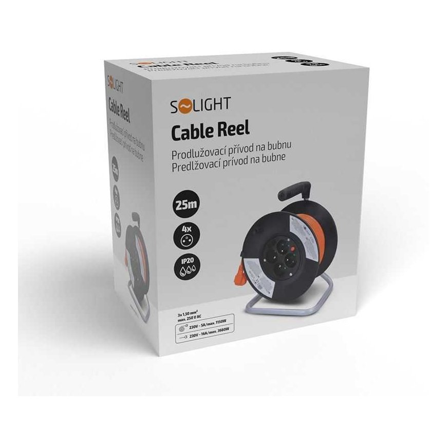 Solight extension cord, 4 sockets, 25m, orange cable, 3x 1.5mm2 – 4