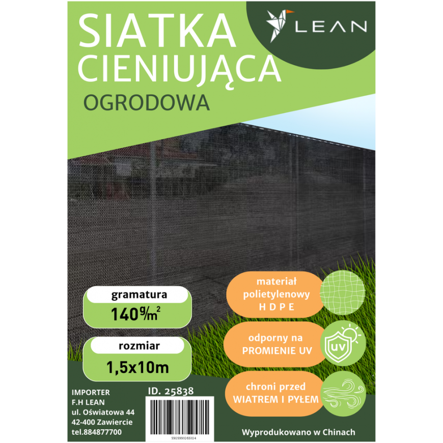 „Lean Shade“ -verkko aidalle, peittävä harmaa, 1,5 m, 10 m, 140 g/m² – 5