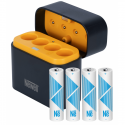 „Newell“ četru kanālu lādētājs un 4 AA litija jonu uzlādējamo bateriju komplekts – 2200 mAh „Newell“ četru kanālu lādētājs un 4 AA litija jonu uzlādējamo bateriju komplekts – 2200 mAh