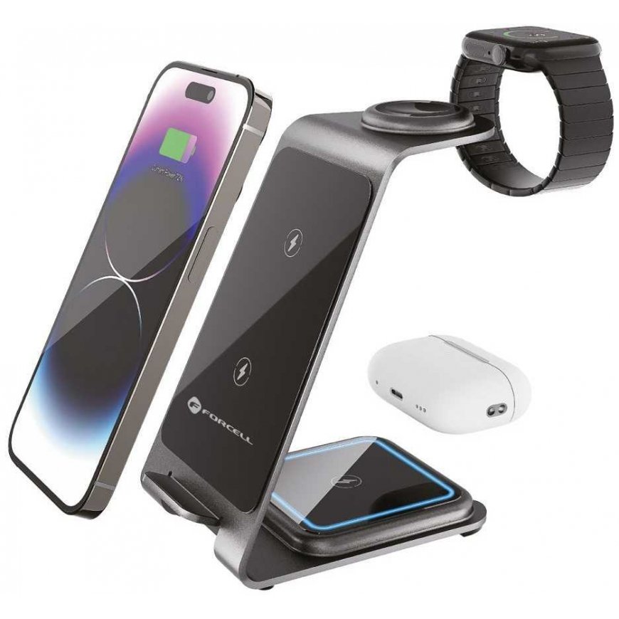 Forcell F-Energy 3in1 Simply Charge induction charger, aluminum, compatible with Apple Watch and Samsung Watch, gray – 2
