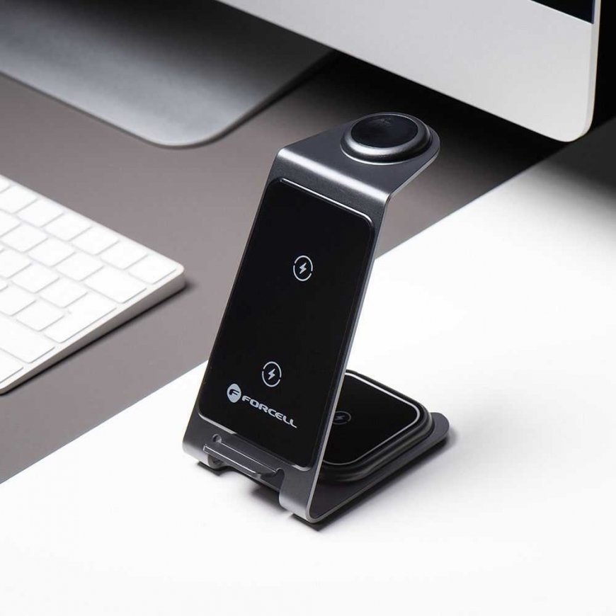 Forcell F-Energy 3in1 Simply Charge induktsioonküsimise laadija, alumiinium, ühilduv Apple Watchi ja Samsung Watchiga, hall – 5
