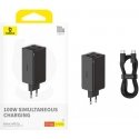 Baseus Sienas lādētājs GaN6 Pro 100W 2xUSB-A + 2xUSB-C QC PD ar USB-C kabeli 1m, melns Baseus Sienas lādētājs GaN6 Pro 100W 2xUSB-A + 2xUSB-C QC PD ar USB-C kabeli 1m, melns