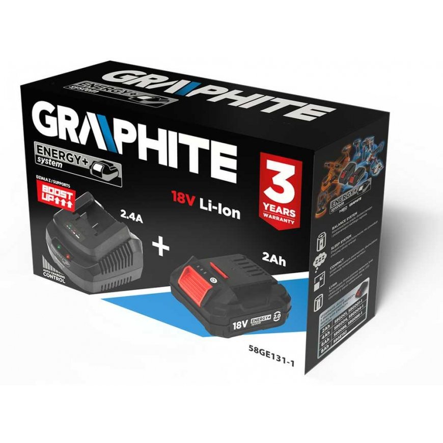 Graphite „Energy+“ -sarja: 2 Ah akku laturilla – 2