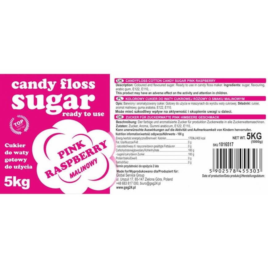 Gsg24 Värillinen punainen sokeri hattara vadelman maku 5kg – 3
